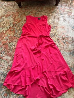 Bright Pink Sleeveless Wrap Dress with Tie Waist